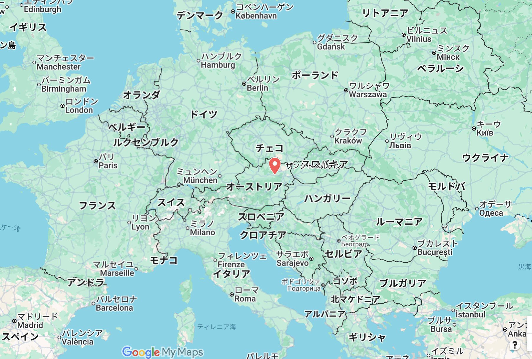 ヨーロッパ地図でのサンクトペルテンの位置