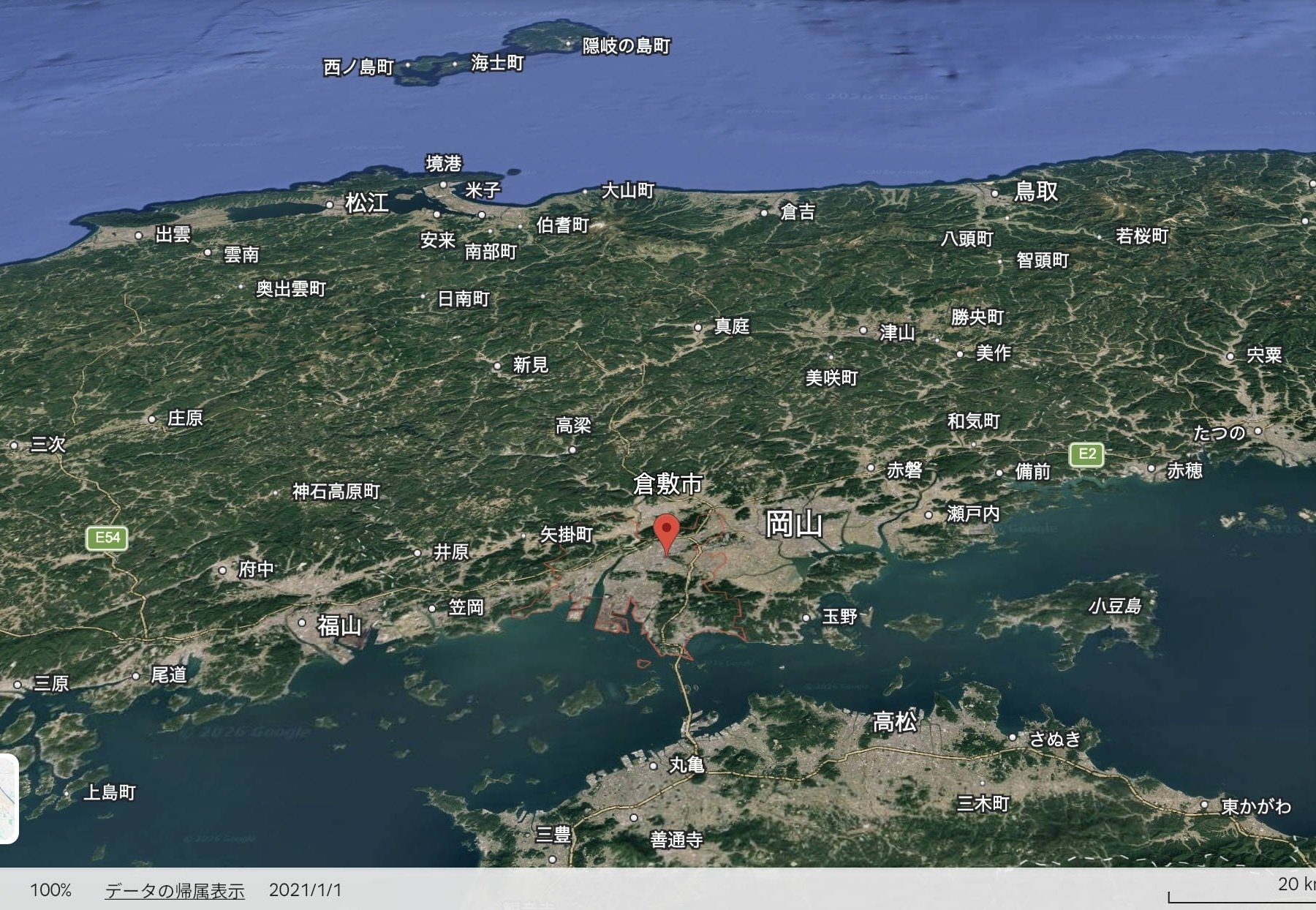 「ウイーン・サンクトペルテン間地図」と同縮尺の倉敷周辺