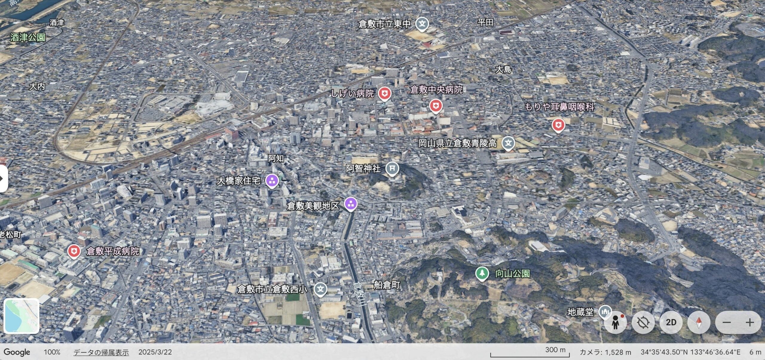 「サンクトペルテン散策地図」と同縮尺の倉敷中心部